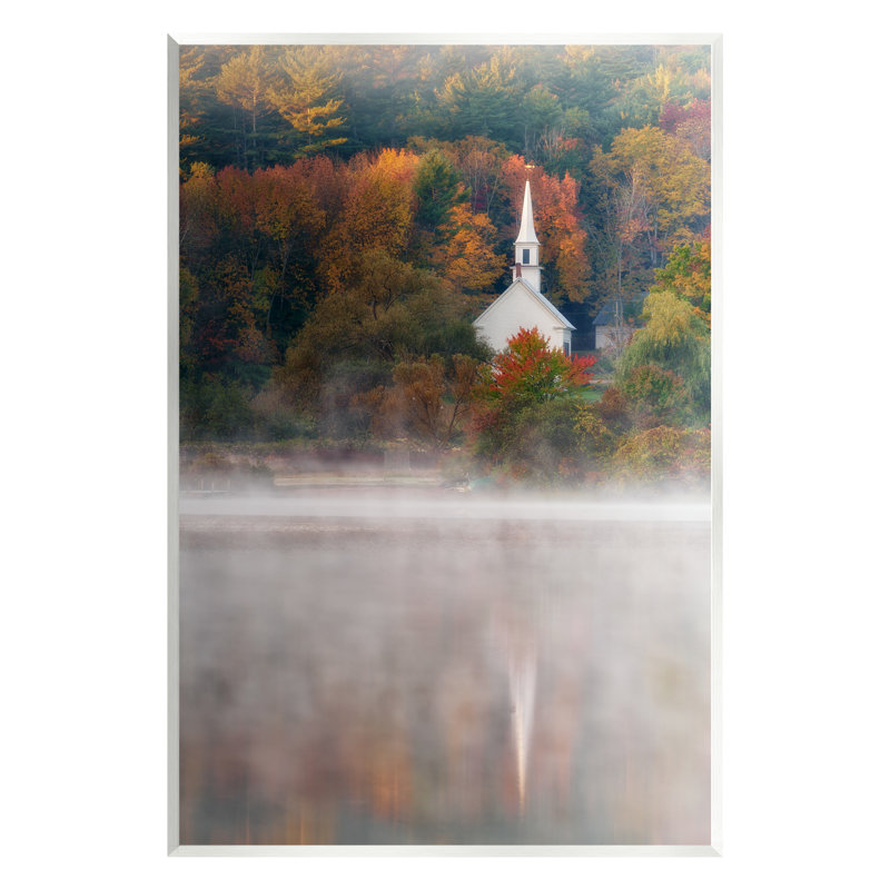 «Foggy Lake Autumn Foliage Scenery Floater», art mural par Rick Berk, H 19 po x l 13 po x P 0,5 po, Bois
