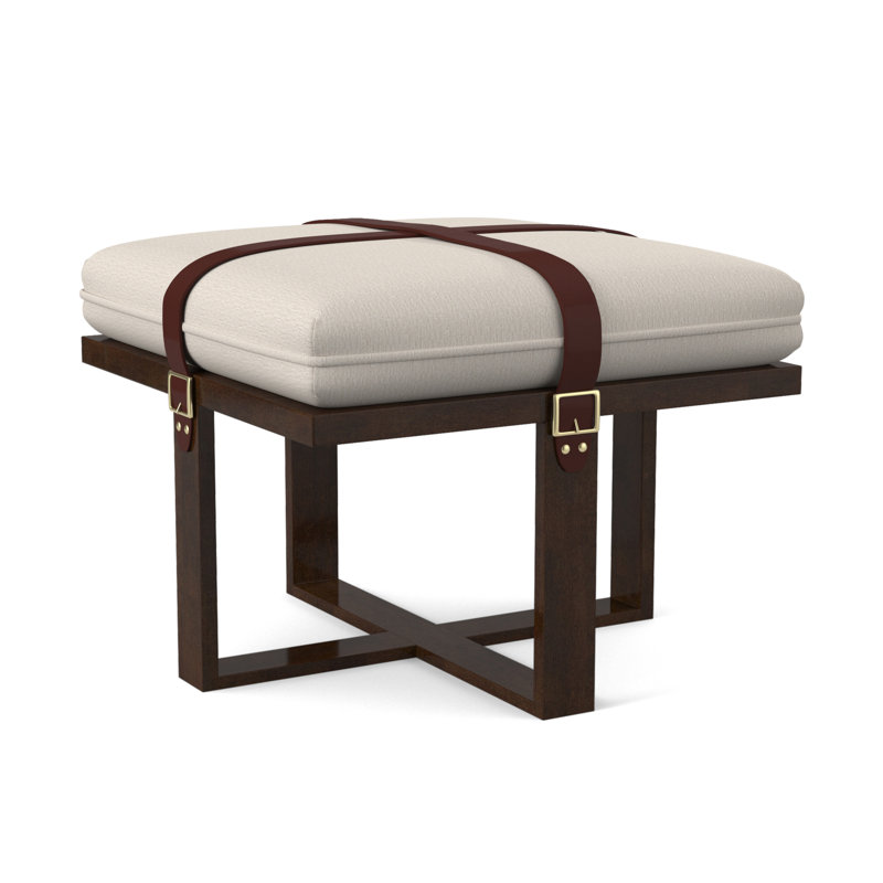 Square Ottoman, American Walnut, White Caps Fog Viscose