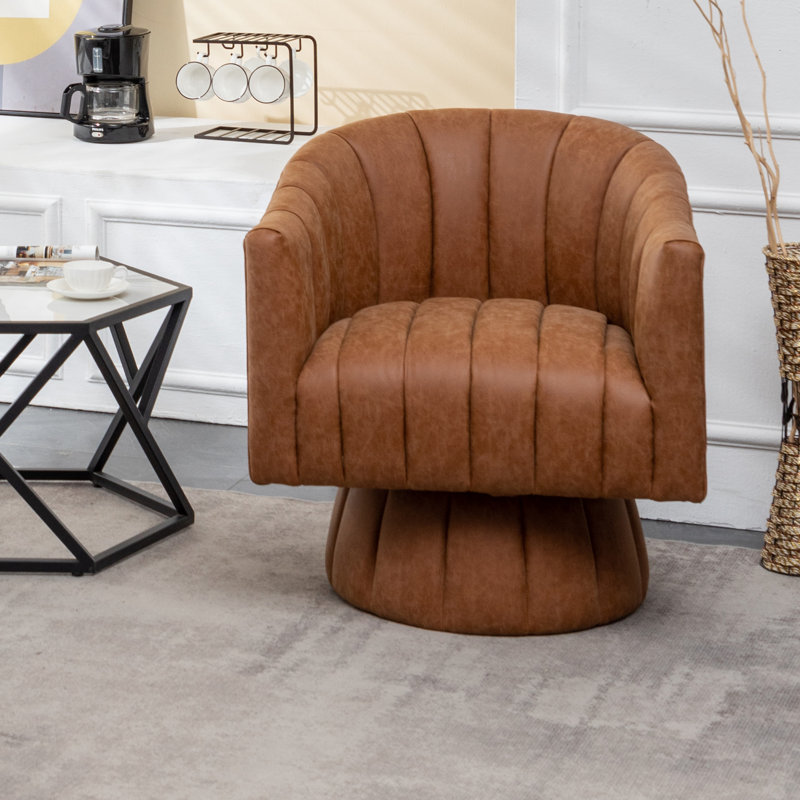 Fauteuil demi-tonneau pivotant en similicuir, Similicuir brun, 1