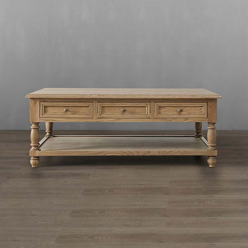 Retro Solid Wood Rectangular Coffee Table, Light Brown