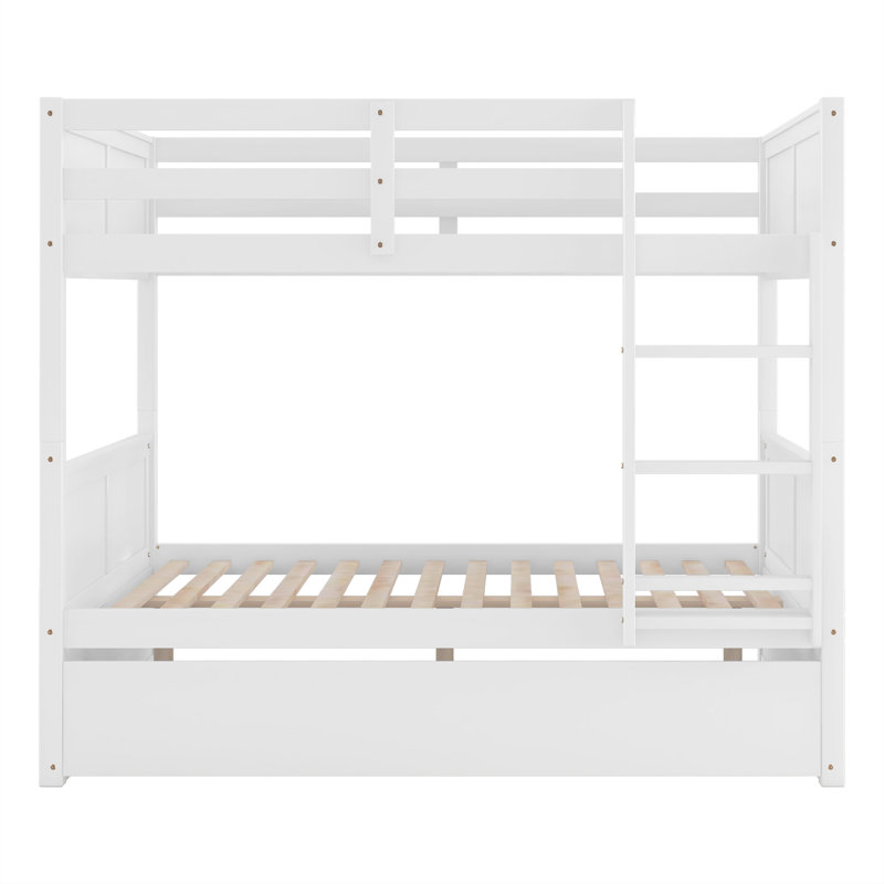 Lit double superposé au dessus d'un lit double avec lit gigogne simple, blanc (ancien sku: LP000250AAK)