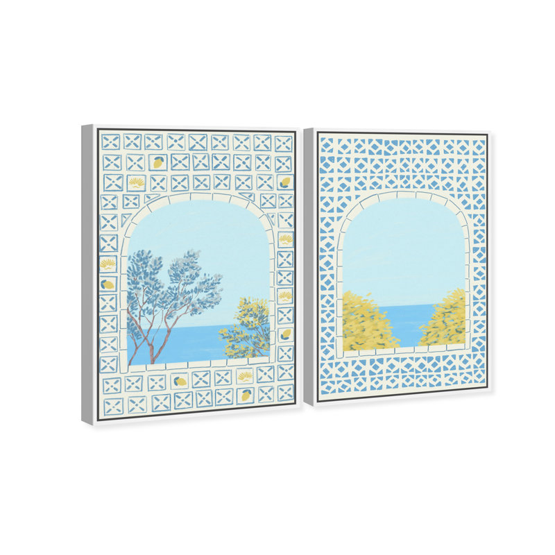 Mediterranean Window Set Set by Oliver Gal, 32"H x 22"W, White Floater Frame