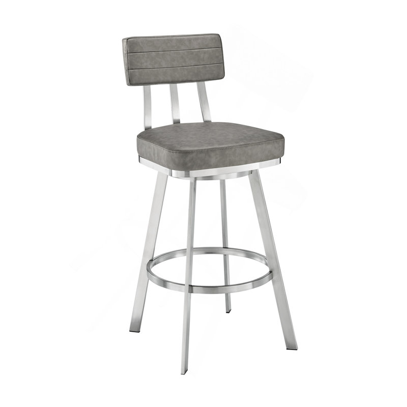 Tabouret de bar pivotant en acier inoxydable brossé avec similicuir gris