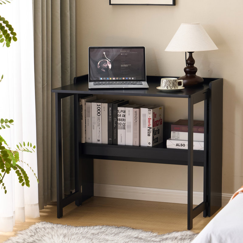 Bureau d'ordinateur pliable 32,6 pouces avec rangement pour dortoir, bureau personnel et petits espaces - Table carrée, tablette de construction de conception classique