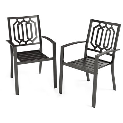 Ensemble de 2 chaises de patio empilables en fer forgé, chaises de terrasse en métal noires pour l'extérieur, support 300 lb, idéales pour le jardin, la cour arrière et la pelouse