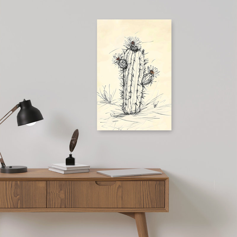 Art mural contemporain abstrait fleur de cactus 3, 18" H x 12" W