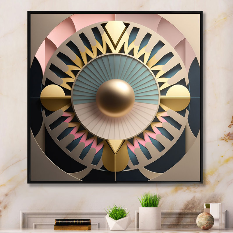 Golden Sphere Geometrics - reproduction sur toile, H 30 po x l 30 po x P 1 po, Toile avec cadre flottant noir