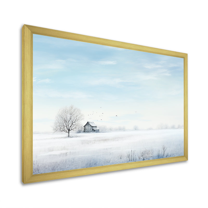 Paysage d'hiver, minimalisme sur toile, Cadre doré simple, H 30 po x l 40 po x P 1,5 po