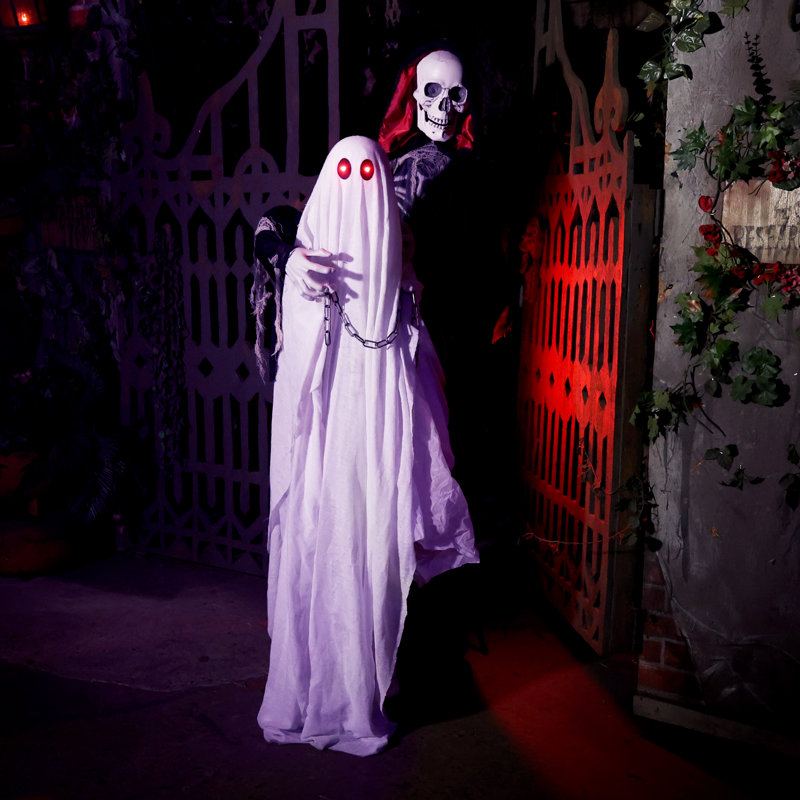 Faucheuse animée debout avec fantôme d'Halloween 5 pi 11 po Haunted Hill Farm
