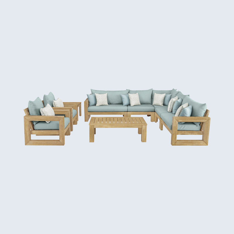 Sehrish Acacia 8 - Person Patio Conversation Set with Cushions, Canvas Spa Sunbrella® Canvas