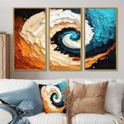 «Abstract Galactic Spiral Convergence I», ensemble d'art mural abstrait à vagues modernes