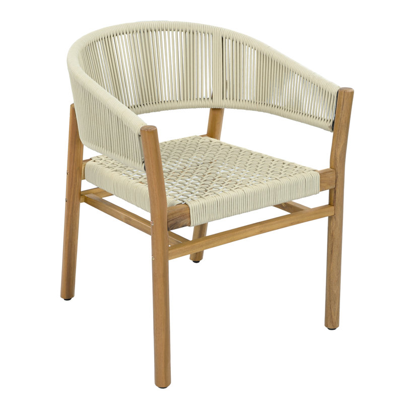 Hadley Modern Rope-Woven Design  Patio Lounge Chair with Durable Acacia Wood Frame, Beige