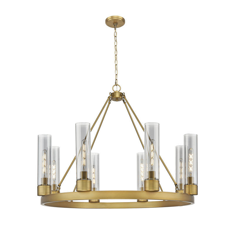 Jaiwan - Lustre 6 lumières avec abat-jour, Gris fumée clair, Laiton brossé