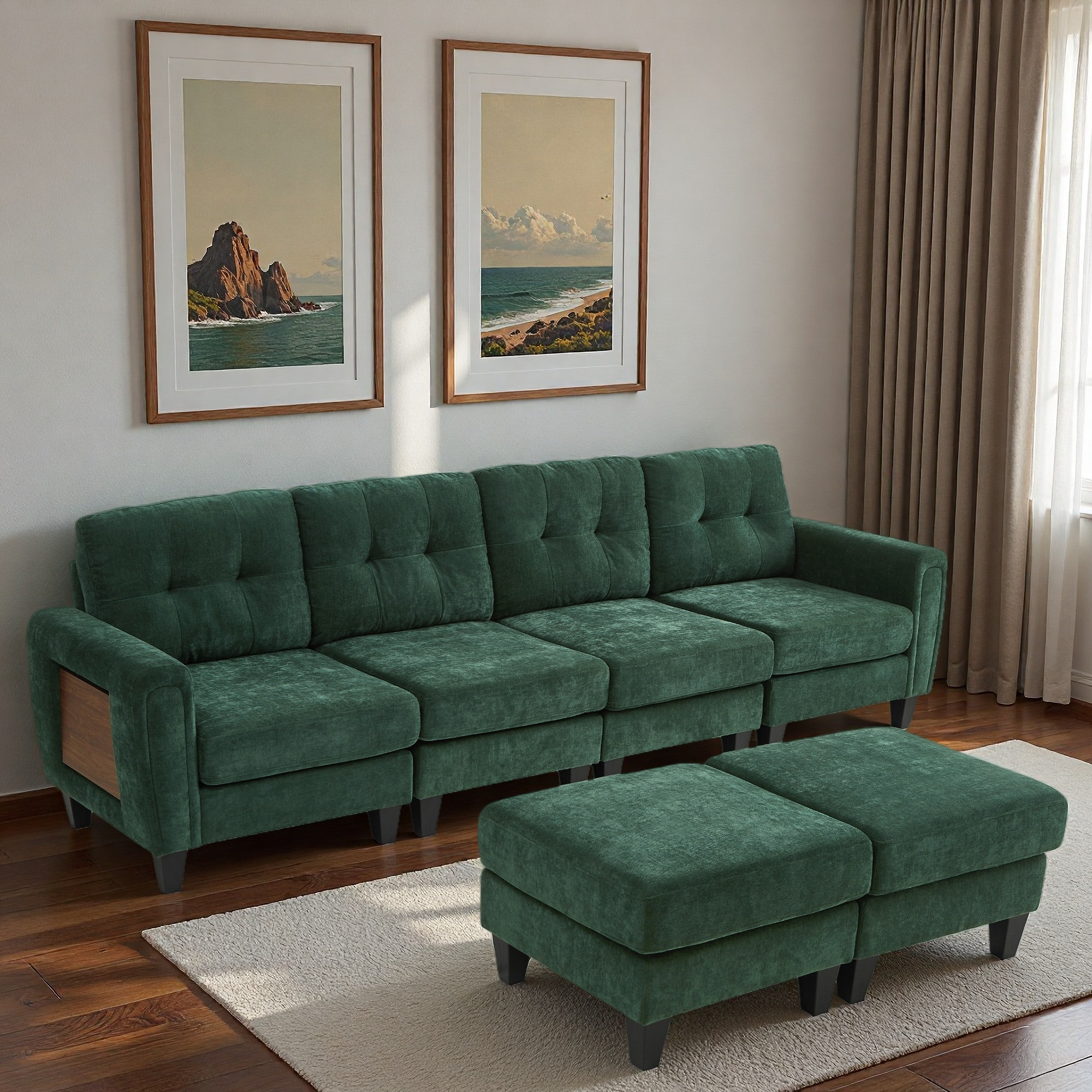 Latitude Run® Modern Sectional Sofa With 2 Movable Ottomans, Usb Ports ...