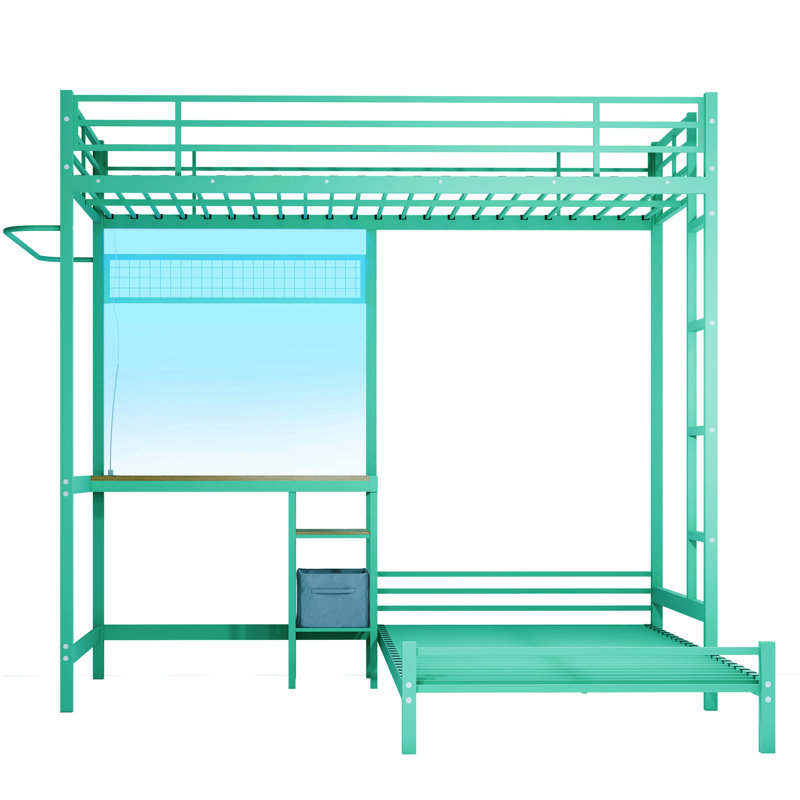 Lit simple superposé avec bureau, garde-corps et tiroirs, garde-corps pour tablettes