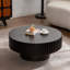 Table basse ronde en bois de style olive à piédestal robuste fabriquée à la main pour le salon-129223278-129223275