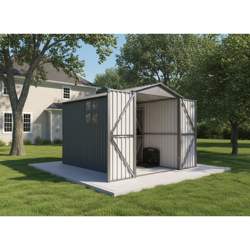 Motorcycle Outdoor Storage Shed With Window ,without tracks and fixtures ,Grey