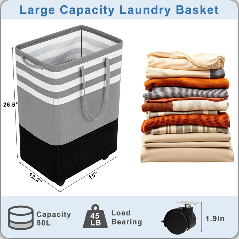 Grand panier à linge, panier à linge à 4 roulettes, panier à linge imperméable et pliable, panier à linge autoportant avec poignées pour la chambre à coucher, la salle de bain et la salle de lavage