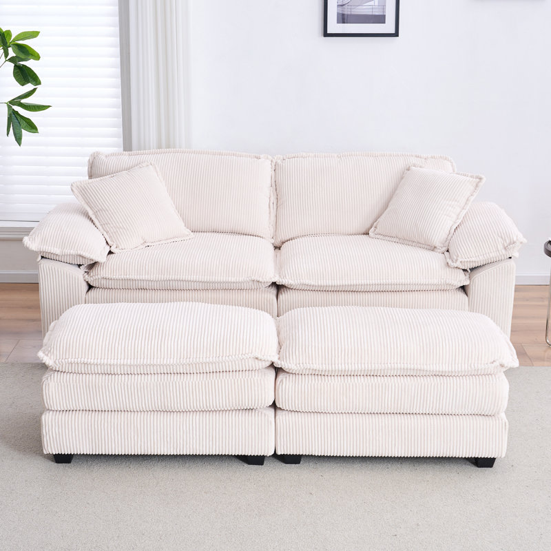 Ariaha 84.6'' Oversized Modular Combo Sofa with Ottoman, White Corduroy