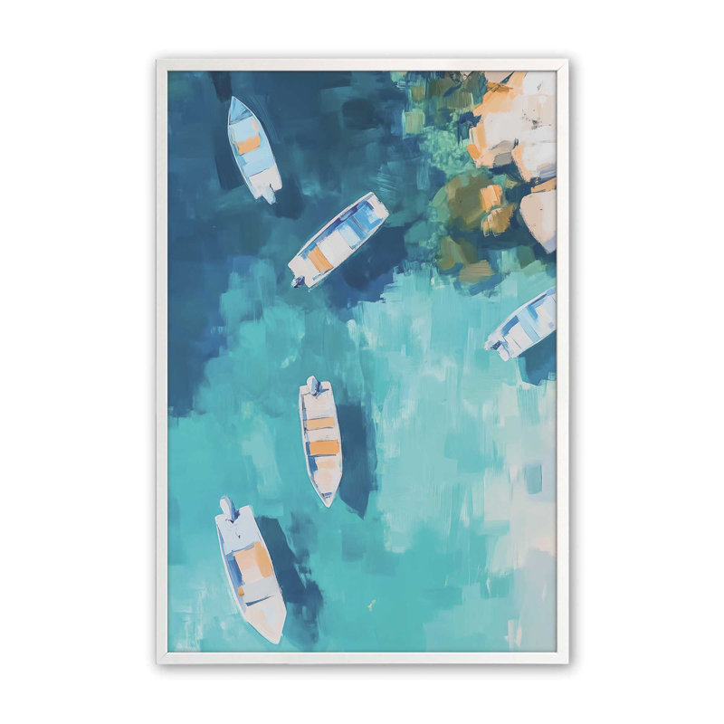 «Boat in Blue Bay I», reproduction encadrée, Blanc opaque, H 21 po x l 17 po