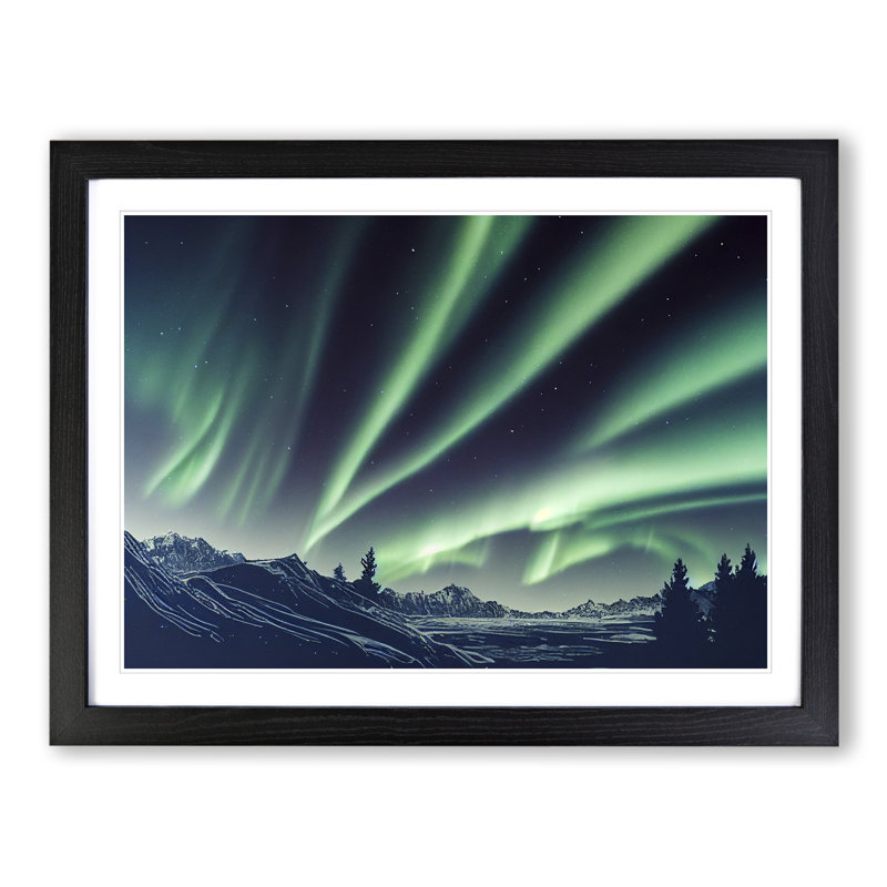 Bold Northern Lights - Single Picture Frame Print, Black Framed, 46cm H x 64cm W x 2cm D