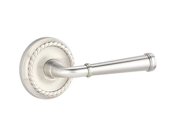 Mortaise intérieure Emtek Passage avec rosette en corde et levier Merrimack, Gauche, Nickel satiné