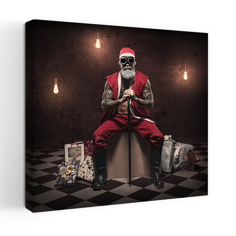 Modern Rebel Santa Modern Abstract Urban Architecture Wall Art Print 1 Piece Wrapped Canvas Wall Art, 60.96cm H x 60.96cm W