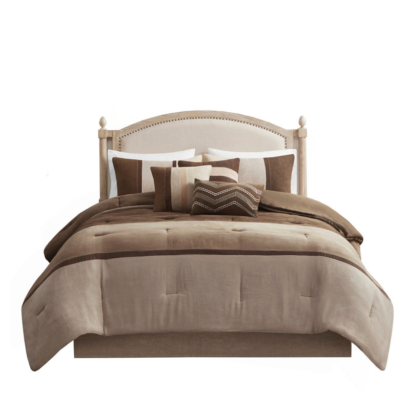 Ensemble d'édredon 7 pièces en faux suède brun, Édredon de grande taille et 6 pièces supplément