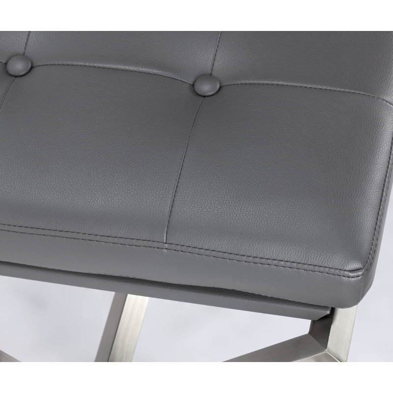 Canton 56" Vegan Leather Bench, Gray/Brushed Stainless Steel Base