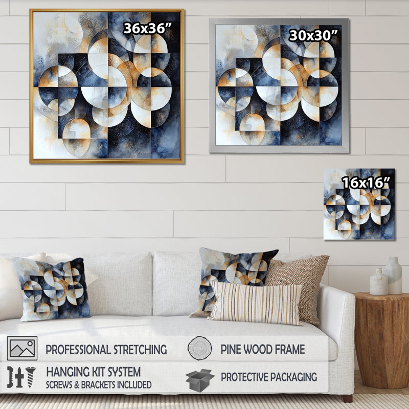 Forme transitionnelle côtière de formes I - Décoration murale moderne transitionnelle abstraite, 16" H x 16" W, Doré