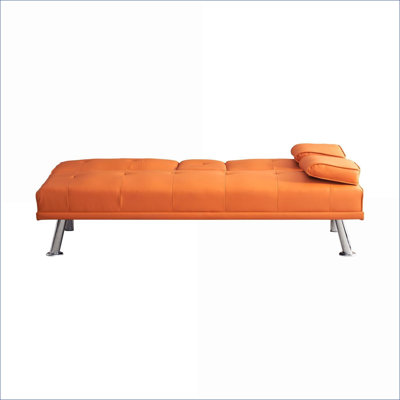 Sofas Couches | 67" Modern 2-Seater Foldable Multifunctional Sofa Bed, For Office Apartment Living Room, With Coffee Table | Orange | PVC