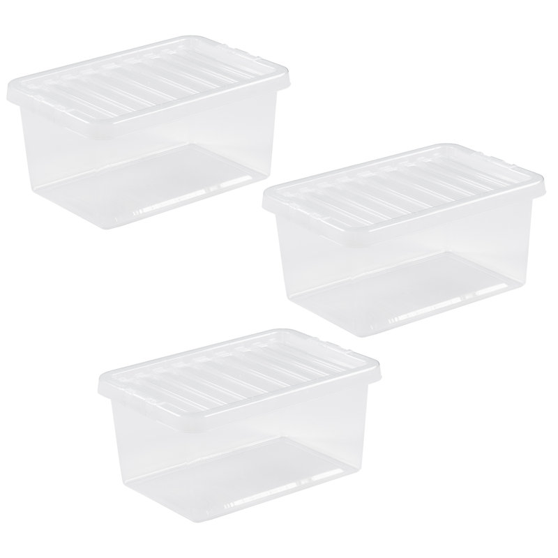 Wham Crystal 11L Plastic Storage Box Pack of 3 Clear, Clear