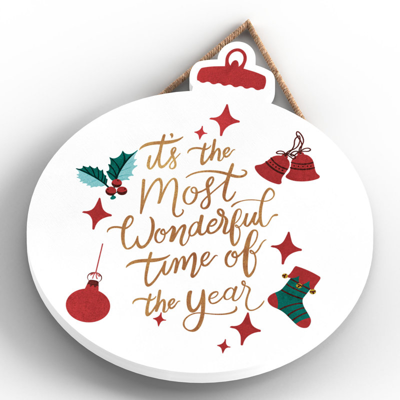 Xmas the Most Wonderful Time Wooden Bauble Plaque