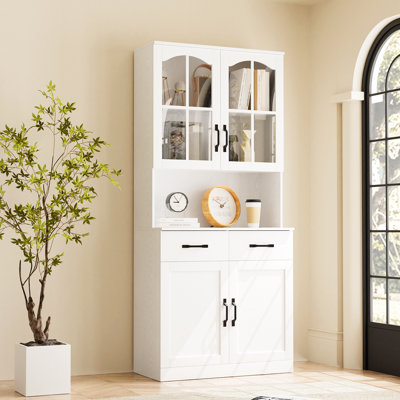 71" H X 31.5" W Kitchen Pantry With Bookcases, Glass Door Kitchen Hutch