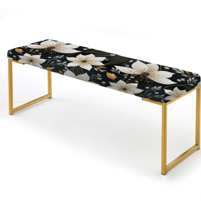 Floral Upholstered Gold Bench
