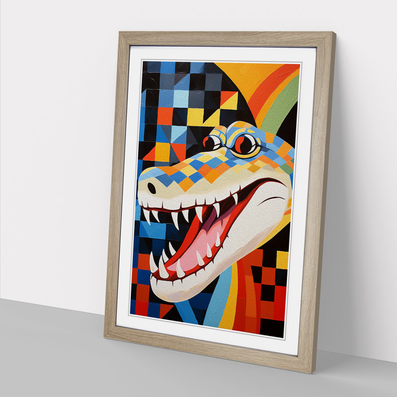 Alligator Constructivism No.2 - Single Picture Frame Print on Wood, Oak Framed, 46cm H x 34cm W x 2cm D