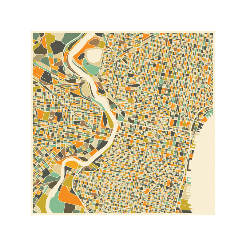 Abstract City Map Of Philadelphia by Jazzberry Blue - Wrapped Canvas Print, 93.98 cm H x 93.98 cm W x 1.91 cm D