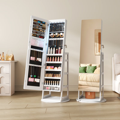Armoire à bijoux autoportante avec base pivotante à 360 °, grande capacité de rangement