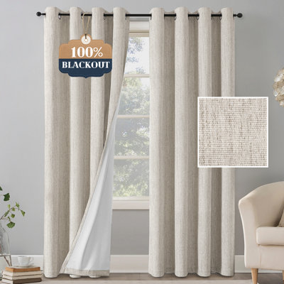 Chenille Linen Blackout Curtain 2 Panels Thermal Insulated Textured Soft Linen Look Curtains Anti-Rust Grommet Window Drapes