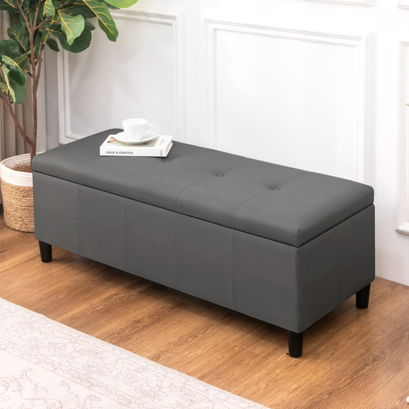 46 Inches Storage Bench For Bedroom, Gray