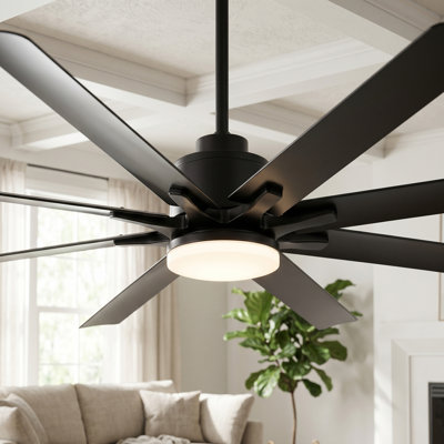  Ventilateur de plafond moderne de 52 pouces avec lumière, 8 pales en ABS, moteur à courant continu, 6 vitesses, fixation à la tige pour chambre à coucher, salon