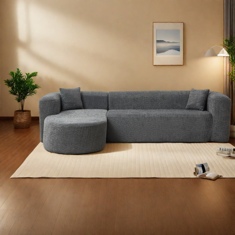 Canapés d'angle modernes à compression, méridienne gauche en chenille, canapé infonuagique pour la maison, Gris