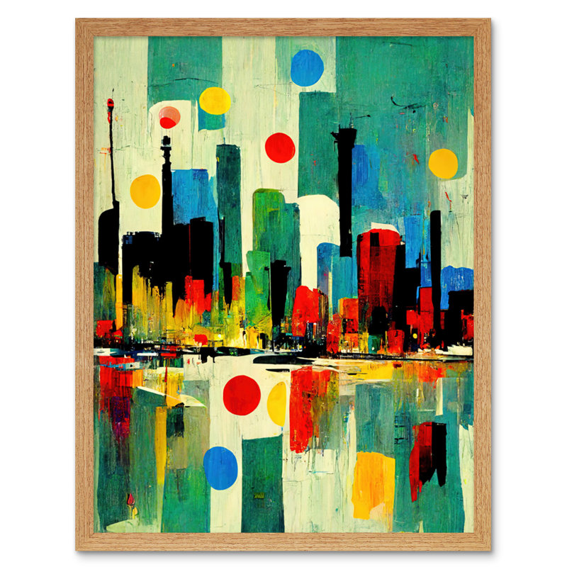 Abstract Cityscape Skyline Midcentury Style - Print, Light Brown Framed Unframed, 25.9cm H x 20.6cm W x 1.5cm D
