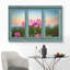 Scène de fenêtre «Vintage Teal Window donnant sur un champ de fleurs de lotus» sur toile-98448553