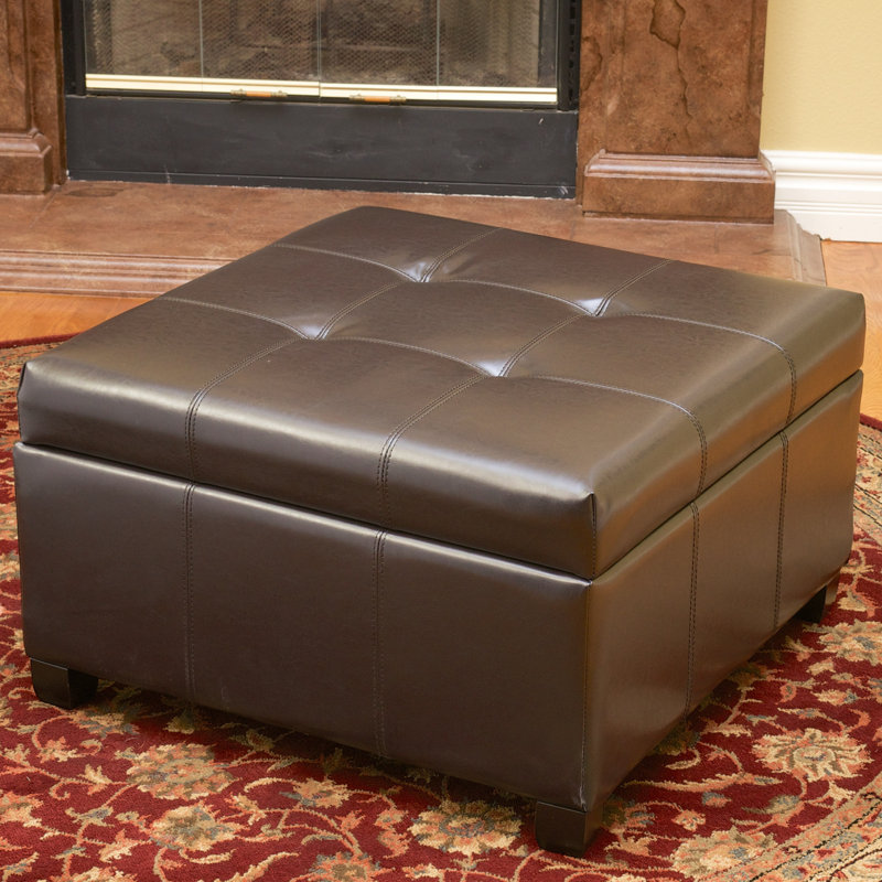 Quentin Faux Leather Ottoman, Espresso