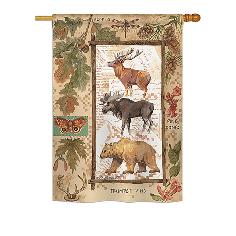 Les aventures forestières et les animaux de l’espèce sauvage 40 x 28 po sont de 2 côtés. drapeau maison