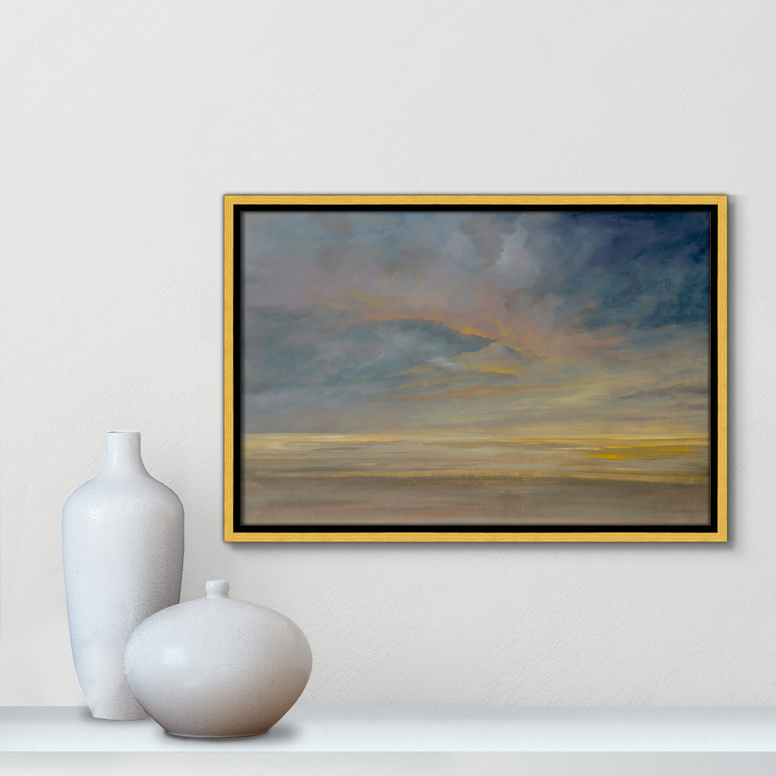 Dawning Unrest - Floater Frame Painting on Canvas, 13.5" H x 19.5" W, Black