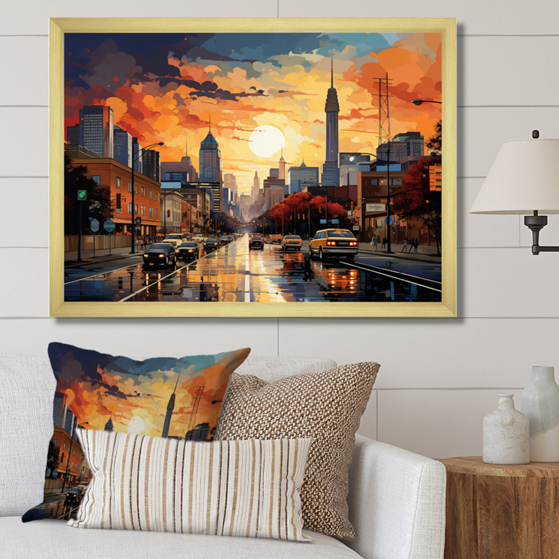 Atlanta Popart Landscape VI, reproduction d'art sur toile, H 16 po x l 32 po x P 1 po, Encadrement doré