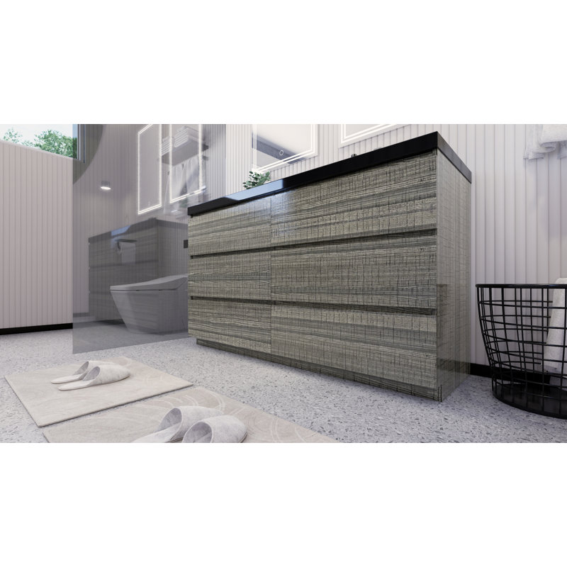 Santrice 59'' Double Bathroom Vanity with Acrylic Top, Hight Gloss Ash Gray
