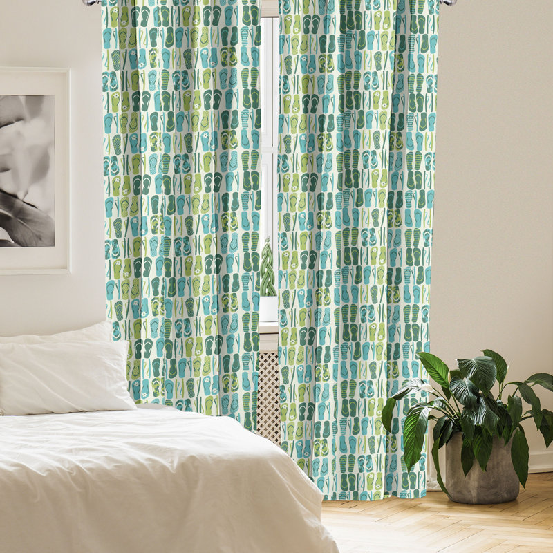 Rideaux 4 panneaux East Urban Home, couleurs exotiques, vert pâle, bleu pâle, L 56 po x L 84 po